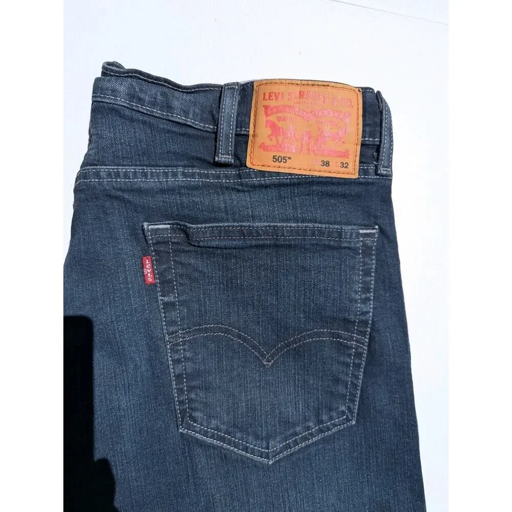 Mens Levi's 505 Regular Fit Jeans 38x32 Blue Medium Dark Wash Straight Leg